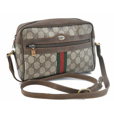 Gucci Ophidia Guccissima Print Vintage Brown Gred And Green Stripe Coated Canvas And Leather Shoulde: For sale is a Gucci, brown Guccissima print coated canvas and brown leather, roomy, shoulder bag with front zip pocket and red and green striped accent! It is a vintage style that Gucci has re-release