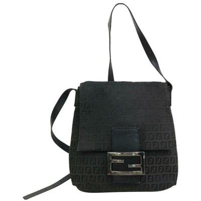 Fendi Shoulder Bag Crossbody Mamma Forever Black Zucchino Print Canvas And Leather Satchel: For sale is an amazing, Fendi, 'Mamma Forever' satchel style cross body or shoulder purse made of black Zucchino print canvas and black leather with an envelope top, chrome FF logo snap center, a long
