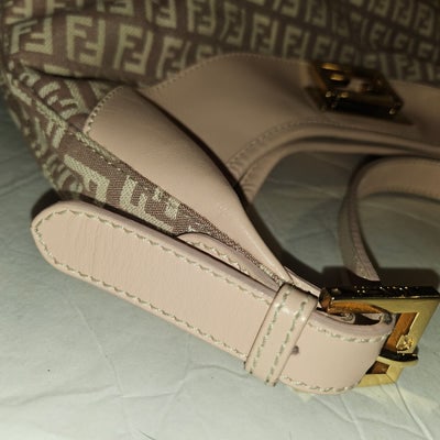 Fendi pink leather & ivory Zucchino print on purplish mauve canvas LE hobo: Burberry raffia & metallic leather XL two- way satchelDimensions: 14" x 9" - 10" x 3.5""; Strap drop: 10"