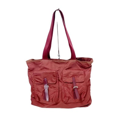 1990s Prada, dark red nylon & patent leather, satchel or tote bag with two handles, multiple: For sale is a 1990s Prada, dark red nylon and patent leather, satchel or tote style bag with two longer handles, multiple compartments, two exterior pockets, chrome hardware, and lots of room! This is