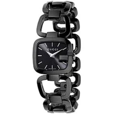 Gucci Black Stainless Steel Square Black 'G' Face Watch: For sale is a Swiss made, Gucci, black stainless steel watch with a square, black 'G' face, 7" long, bracelet style band with a graduated, open square link. The watch by Gucci is one of their 125.4 st