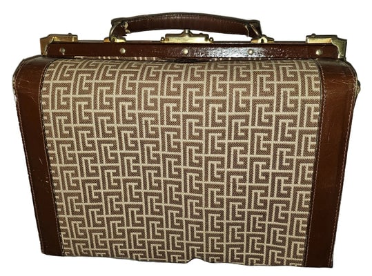 Balmain ivory subway print on brown leather 1960s train case in MINT condition! (1 of 4)