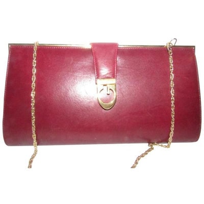 Gucci Clutch W Two Bagclutch Removable Chain Strap Dark Red Leathergold Shoulder Bag: ONE OF A KIND STYLE! *For sale is a rare, 1960's, AMAZING, Gucci, mod, dark red leather, hinged opening, two-way- clutch or shoulder bag style purse with a collapsible/removable gold chain strap, a sl