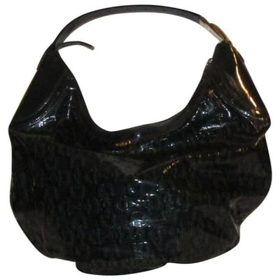 Gucci Blue Horsebit Print XL Snow Glam Hobo: For sale is a RARE, Gucci, horse-bit print patent leather, XL 'snow glam' hobo style purse in shades of blue- green with green smooth leather accents, a top zip closure, a bold gold accent buckle at t