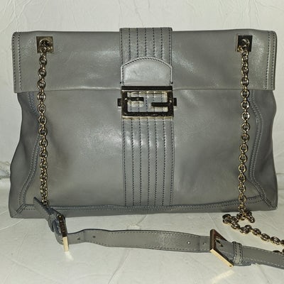 Fendi grey leather baguette bag with a chain strap (1 of 4)