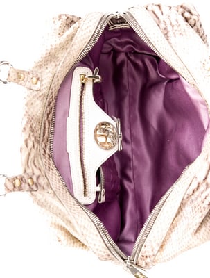 Henri Bendel Neutral Python Leather Shoulder Bag with Chain-Link Shoulder Straps - 3