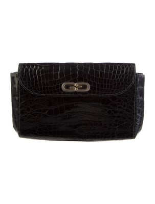 Vintage Gucci blue crocodile leather clutch with G logo gold hardware:  For sale is a Gucci blue crocodile leather clutch with interlocking G logo gold-tone hardware, snap closure at the front, and inside has a leather lining & single interior pocket. This class