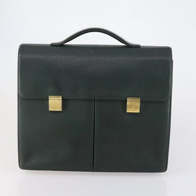 Louis Vuitton green leather top handle satchel with pockets (1 of 4)