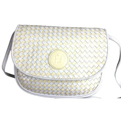 Fendi Vintage Pursesdesigner Purses Taupe And Ivory Woven Leather Shoulder Bag: For sale is a vintage, Fendi, two-way style cross body, shoulder bag, or clutch made of tightly woven, intrecciato leather in taupe and ivory with a removable strap, an envelope top, snap closure, 'FF