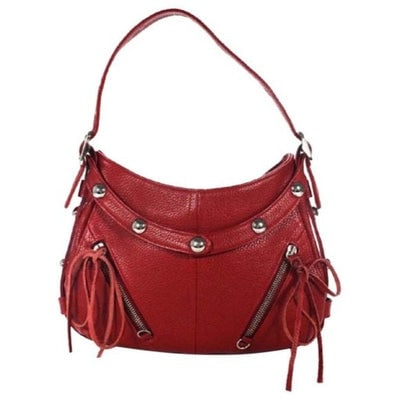 Botkier TRIGGER Red Buttery Soft Textured Leather Hobo Shoulder Bag: For sale is an edgy, Botkier, TRIGGER supple true red textured leather, medium, hobo style, shoulder purse with two, chrome, diagonal zippers in the front that open to pockets, bold chrome studs and a