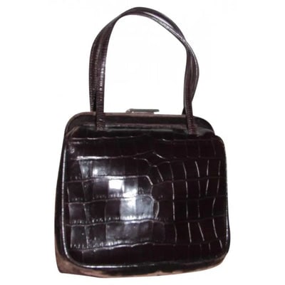 Prada RARE brown crocodile boxy purse w card: For sale is a vintage, AMAZING, early Prada, RARE, brown crocodile leather and suede, boxy purse with a hinged opening, snap closure, two longer handles, expandable sides and a great mix of textures! 