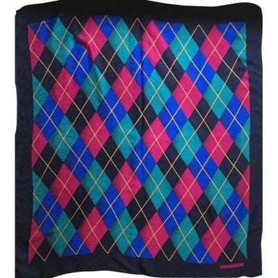 Givenchy Navy Pink Aqua Argyle Print Abstract Silk Scarf (1 of 3)