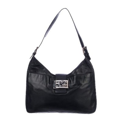 Fendi Black Leather Baguette in V Shaped Style w Enamel FF Clasp (1 of 4)