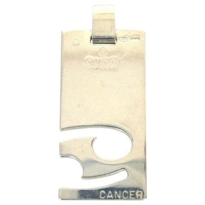 Gucci Bold Sterling Cancer 'Dog Tag' Pendant: For sale is a Gucci, sterling silver, AMAZING, substantial, dog tag style pendant for the zodiac sign for Cancer with an engraved and pierced or cutout, dimensional design! This pendant has a sleek an