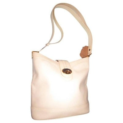 Gucci 1990's White Guccissima Print Leather Bucket Bag: For sale is a vintage, new old stock, RARE, Gucci, bohemian/mod, white leather, single strap, zip top with envelope snap flap, shoulder purse with a bold two-tone-chrome/gold GG accent at the snap! Th