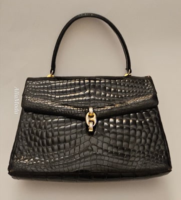 Gucci RARE 1960's black crocodile leather Kelly purse with Gucci link clasp (1 of 4)