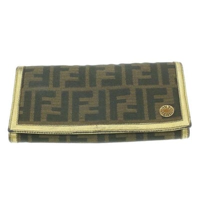 Fendi Zucca Print & Gold Leather Wallet: For sale is a Limited Edition Fendi, tobacco Zucca print canvas and gold leather, XL bi-fold wallet with lots of room for cards, cash, change- you name it! It is a great looking, unique take on the cl