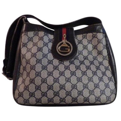 Gucci Navy Guccissima Print & Leather Hobo w Red Accents & Gold G Medallion (1 of 4)