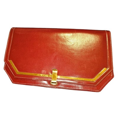 Lewis NOS NWT Red Leather Clutch w Bold Gold Accents: For sale is a vintage, Lewis new old stock with tags dark red leather clutch w bold gold accents, multiple pockets, & lots of room. Dimensions: 11 x 7 x 2; Item#:All measurements are approximate. 