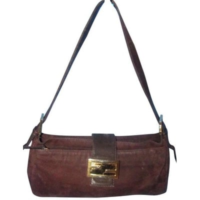 Fendi Shoulder Bag Multiple Hobo Compartment Style Brown Suedepurple Enamel Ff And Leather Satchel: For sale is a Fendi, brown suede and leather hobo style shoulder purse with a gold, FF logo clasp, multiple compartments, exterior pockets, and an adjustable strap! This unique take on the classic Mam
