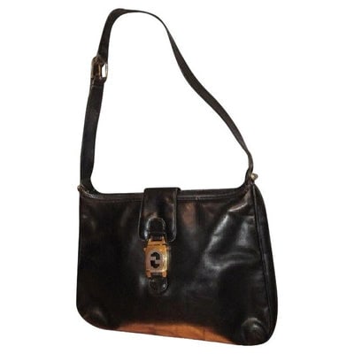 1950s Gucci Vintage Bluish Black Leather Jackie Hobo Bag: * For sale is a 1950s Gucci, larger size, classic, EARLY, Constance or Jackie bag, made in hard to find, midnight blue-black all leather with a two-tone, GG logo, push lock closure and buckle! It is a