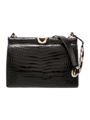 Gucci black crocodile hard & boxy purse with gold chain strap (1 of 4)