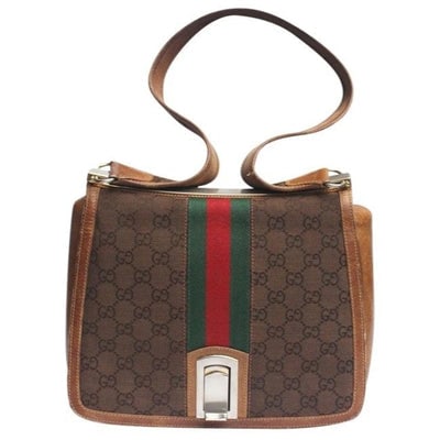 Gucci Gg Supreme Shoulder Bag W Guccissima Print Canvasleather Saddle Redgreen Sherry Stripe Brown L (1 of 4)