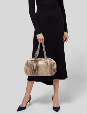 Henri Bendel Neutral Python Leather Shoulder Bag with Chain-Link Shoulder Straps - 2