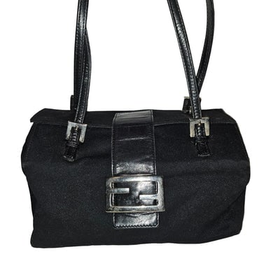 Fendi black nylon and black leather satchel style Limited Edition 'lunchbox' purse: For sale is an amazing, new without tags, Limited Edition, Fendi, black canvas and black leather, top handle, petite, satchel style 'lunchbox' purse with a chrome FF accent at the snap closure, two lo