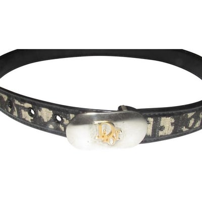 Dior Black Trotter Print With Oblique Two-tone Buckle Belt: For sale is an early, Christian Dior, 70 cm/28" long x 1" wide, black trotter print canvas and black leather belt with an oval shaped, two tone buckle with the gold Dior oblique logo, a hook that slid
