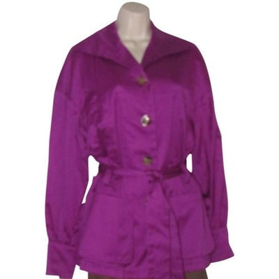 Escada Cotton Vintage Blazer: For sale is a fabulous, new old stock with tags, Escada, size 40, magenta, 100% cotton, button down, blazer/ jacket with two front pockets, buttoned wrists, and a belted waist! This piece from the pas