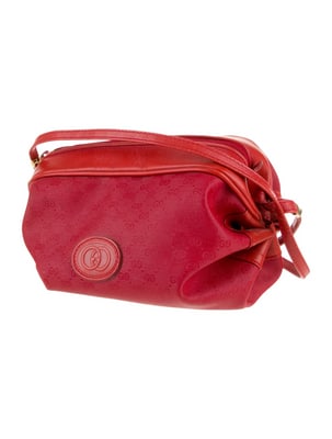 Gucci red micro Guccissima print leather barrel shape cross body!: For sale is a vintage, Gucci, red micro Guccissima print coated canvas & red leather, barrel shape, cross body or shoulder bag with gathered sides! This rare and unusual style purse from Gucci tha