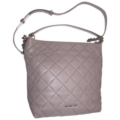 Michael Kors Grey Quilted XL Hobo Bucket Bag: For sale is a chic, NWT, Michael Kors 'Loni', extra- large, grey quilted and smooth leather, hobo style, bucket shaped, two-way satchel style, cross body or shoulder purse with lots of room, exterior 