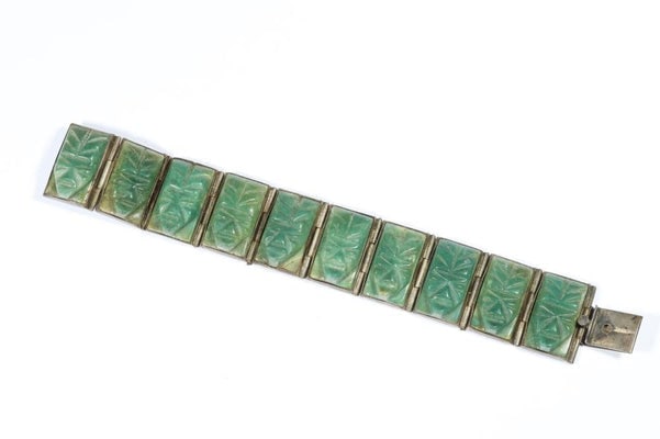 Taxco Mexico sterling silver & jade carved panel link bracelet (1 of 4)