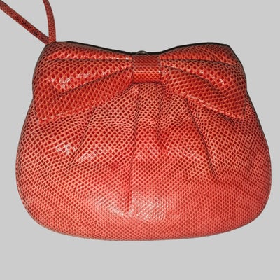 Judith Lieber unique red reptile skin leather two-way bag with a bow accent & rose quartz & ruby (1 of 4)