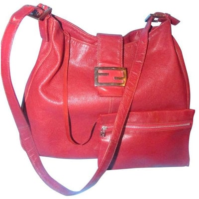 Fendi Hobo Xl Mamma Forever Shoulder Purse With An Attached Wallet True Red Leatherchrome Tote: One of a kind vintage Fendi! For sale is an amazing, Fendi, 'Mamma Forever' style, supple red leather, open top, shoulder purse with a leather flap with the Fendi FF chrome hardware snap closure, an