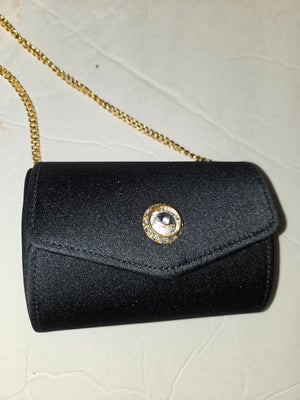 Givenchy Boutique black silk minaudiere with a long gold chain strap & XL rhinestone accent (1 of 4)