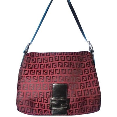 Fendi Black Zucchino Print On Dark Red Canvas And Leather Mamma Forever Shoulder Bag: **This is this only 'Mamma Zucca' in this rare color combination I have come across- Don't miss out! ** For sale is an amazing, Fendi, 'Mamma Zucca' style, black Zucchino or small F logo print on dark