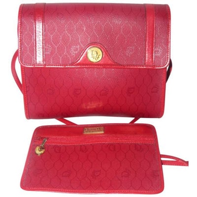 Dior Vintage Red Honeycomb Print Leather Cross Body Bag & Wallet: For sale is a vintage, Christian Dior, RARE, red honeycomb print coated canvas and leather, two-way, clutch, cross body, or shoulder purse with a removable wallet! This is a rare, vintage version by D