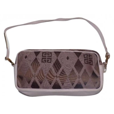 Givenchy multi-color diamond print leather mini bag: For sale is a vintage, Givenchy, rectangular, zip top, geometric logo canvas/leather rose, shoulder bag or bracelet in taupe, pink and gray! A unique handbag from Givenchy that will go well with anyth