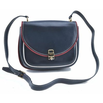 Gucci Handle Bucket Bag Padlock Xl W Gold Navy W Redwhite Trim Leather Satchel: For sale is a vintage, Gucci, RARE, original 'Padlock' style, navy blue leather with gold tone padlock closure and zip top, roomy, multiple compartment, shoulder purse! It is a gorgeous bag in a rare 