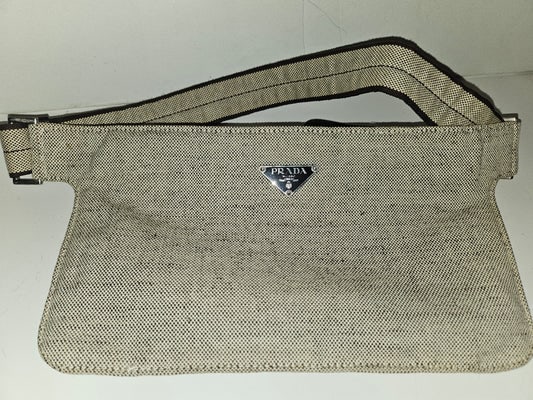 Prada linen/flax heavy fabric belt bag with chrome hardware (1 of 4)