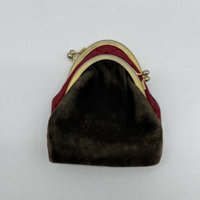 Vintage double sided, red leather & brown suede kiss close change purse: For sale is an early Gucci, vintage, double sided, red leather & brown suede, change purse with kiss closures, gold hardware, gold embossed stamp that reads 'Gucci, Made in Italy', and very mid ce