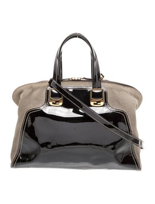 Fendi Zucca FF color block two-way chameleon top handle bag: For sale is a Fendi Zucca FF color block two-way chameleon top handle bag. Fendi Top Handle Bag Black Patent Leather Zucca FF Logo Gold-Tone Hardware Canvas Trim Flat Handles & Single Adjusta