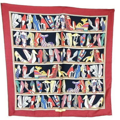 Salvatore Ferragamo Multi Color Shoe Print Scarf: The 100% silk scarf has rolled edges and is a nice large size! Dimensions: approximately 36" x 36" with a 52" diagonal fold length For sale is a Limited Edition, Salvatore Ferragamo, 35" square, 100% 