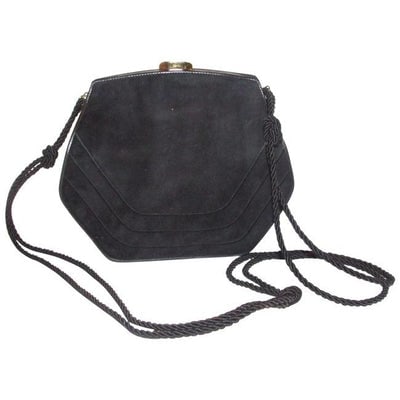 Fendi Shoulder Clutch Two Way Or Dark Navy Blue Suedegold Leather Cross Body Bag: STRAIGHT FROM ITALY! For sale is a new old stock, Fendi, dark navy blue suede, hexagon shaped, two-way- cross body/shoulder purse or clutch with a removable silk corde strap, linear design on the fron