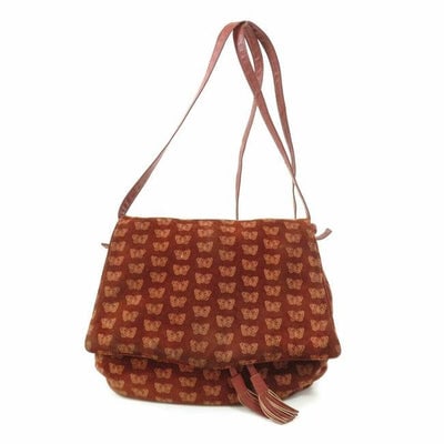 Bottega Veneta Red Suede with Orange Butterfly Print Saddle Bag: For sale is a vintage, Bottega Veneta, iconic, RARE, brick red suede, two-way style, hinged, drawstring top with an envelope snap top closure, satchel style cross body, shoulder bag or clutch style wi