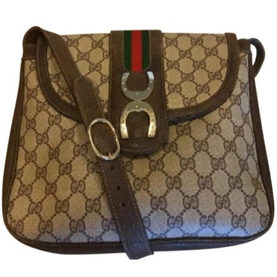 Gucci brown Guccissima print coated canvas and leather, XL, satchel/tote bag w horse shoe accent: * ONE OF A KIND GUCCI STYLE! * For sale is an early, rare, GUCCI, brown Guccissima print coated canvas and leather, XL, satchel/tote bag with an envelope snap top, expandable accordion bottom, a