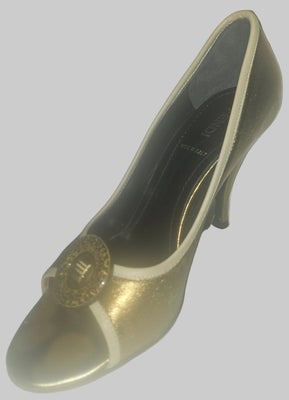 Fendi 37 glossy bronze leather heels with XL gold FF logo coins (1 of 4)