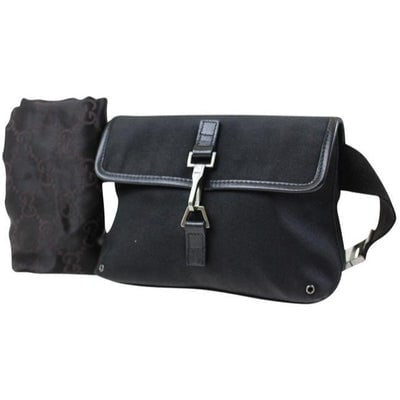 Gucci Black Canvas With A Heavy Canvas Belt And Chrome Accents Bag Fanny Pack Wallet: For sale is an authentic, Gucci, classic, black heavy canvas and black leather, fanny pack/bum bag/waist wallet with one main compartment and back zip pocket, chrome accents, and an adjustable black b